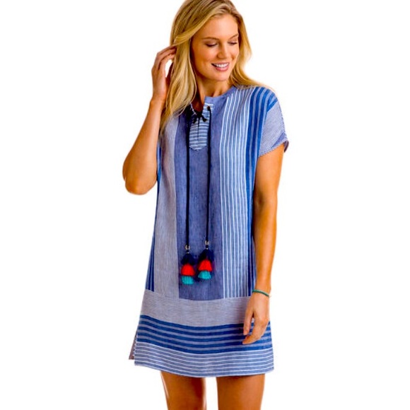 Vineyard Vines Stripe Mix Tassel Shift Dress 4 - Picture 1 of 4